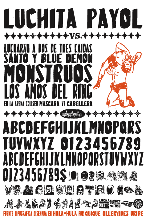 lively poster lettering with Mexican wrestling dingbats thrown in the