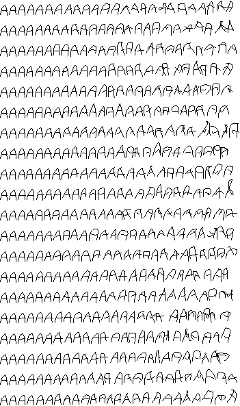 Sample of Tekla typeface with increasing randomness