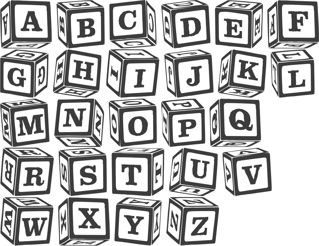 spell words in block letter alphabet